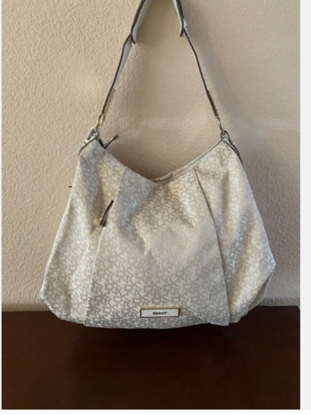 DKNY Hobo Canvas Shoulder Hobo Bag Leather Handle Handbag